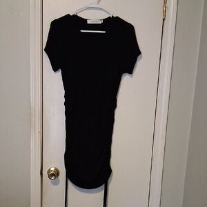 Nenona Black Ruched Cap Sleeve Short Rib Knit Bodycon Dress Sz M